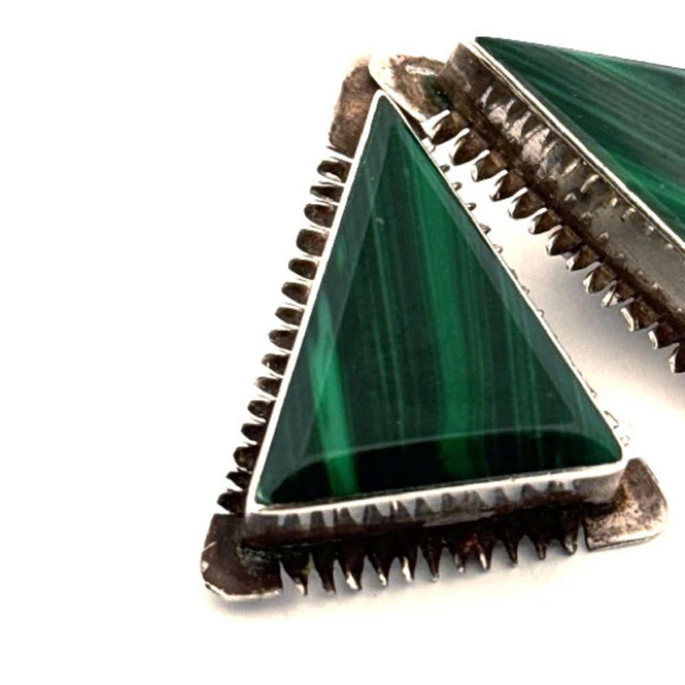 Vintage TAXCO Earrings MALACHITE Gemstones Sterling Mexico Clip 24G - Picture 15 of 16
